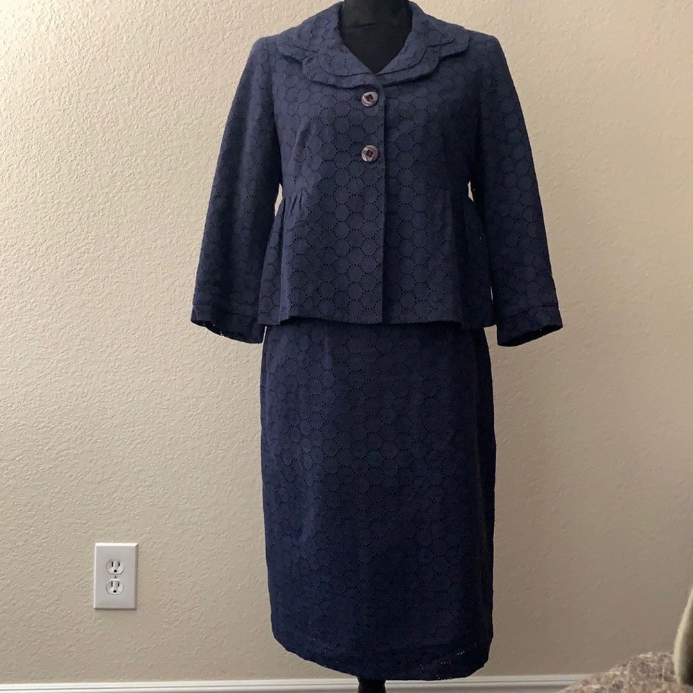 2 Piece Navy Peplum Suit Nine West Vintage Style